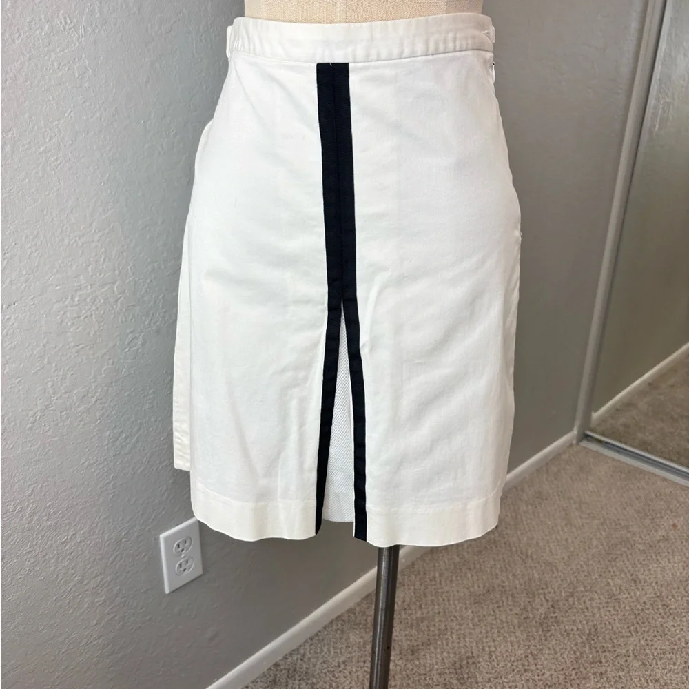 Vintage Ralph Lauren Golf White Cotton A-Line Skirt with Black Center Stripe